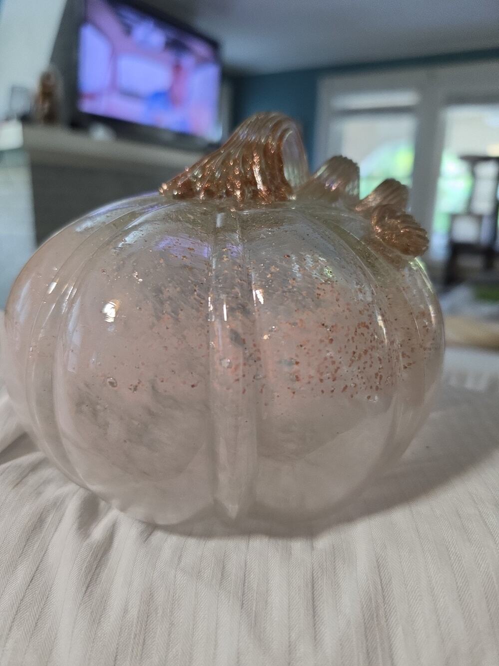 Rachel Zoe Handblown Glass Pink Pumpkin Gold Fleck Clear Umbre Designer Decor